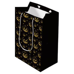 Sac Cadeau Moyen Citrouilles lumineuses noires et dorées Halloween