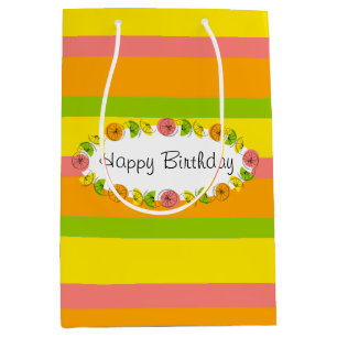 Sac Cadeau Moyen Citrus Oval Stripe Classic Anniversaire moyen