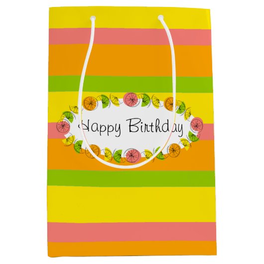 Sac Cadeau Moyen Citrus Oval Stripe Classic Anniversaire moyen (Devant)