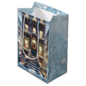 Sac Cadeau Moyen City Brownstone à Noël (Devant Angle)