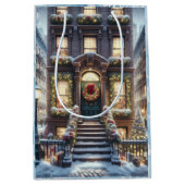 Sac Cadeau Moyen City Brownstone à Noël (Devant)