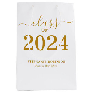 Sac Cadeau Moyen Classe de 2024 Gold Script Typographie Graduation