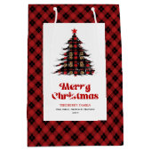 Sac Cadeau Moyen Classic buffalo plaid Christmas bag editable name (Devant)