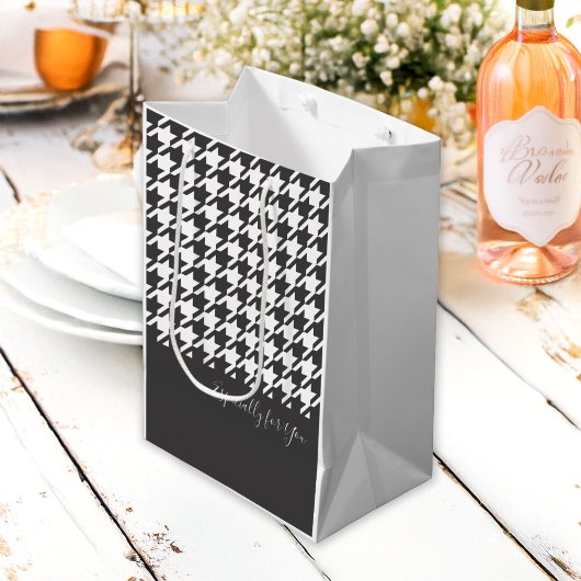 Sac Cadeau Moyen Classic Elegant noir et blanc Houndstooth