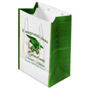 Sac Cadeau Moyen Classic Green et Gold - Graduation personnalisée