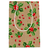 Sac Cadeau Moyen Classic Holiday Green Holly Red Berries (Devant)