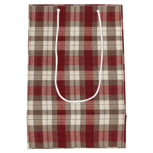 Sac Cadeau Moyen Classic Ivory Brown Rust Red Plaid Pattern (Dos)