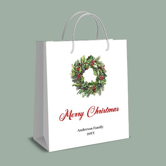 Sac Cadeau Moyen Classic pine wreath gift bag personalized for you