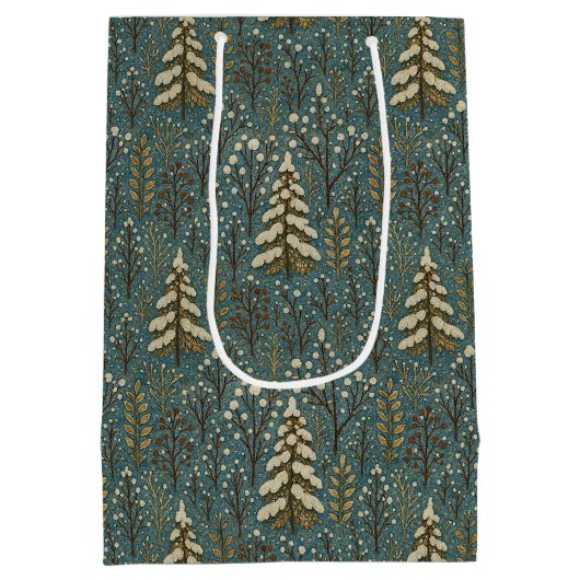 Sac Cadeau Moyen Classic Snowy Winter Forest Trees Art Motif (Dos)
