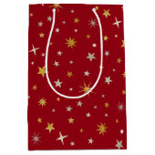 Sac Cadeau Moyen Classy Chic Elegant Or Argent Rouge Star de Noël (Devant)