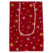 Sac Cadeau Moyen Classy Chic Elegant Or Argent Rouge Star de Noël (Dos)
