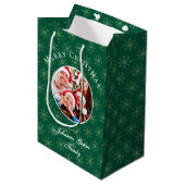 Sac Cadeau Moyen Clean Forest Green Snowflakes Christmas (Devant Angle)