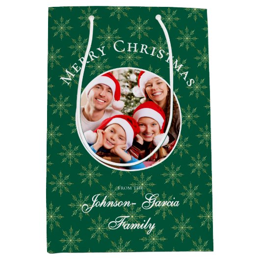 Sac Cadeau Moyen Clean Forest Green Snowflakes Christmas (Devant)