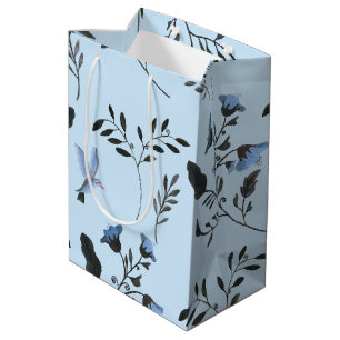 Sac Cadeau Moyen Cloches bleues pâles et Bluebirds Plan floral o
