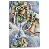 Sac Cadeau Moyen Cloches d'or du jour de Noël (Devant)