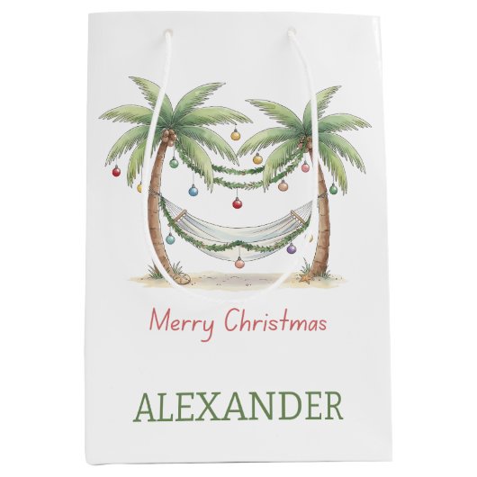 Sac Cadeau Moyen Coastal Christmas Palm Trees With Hammock (Devant)