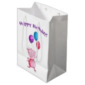 Sac Cadeau Moyen Cochon rose géant avec ballons (Devant Angle)