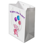 Sac Cadeau Moyen Cochon rose géant avec ballons (Dos Angle)
