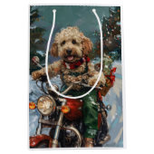 Sac Cadeau Moyen Cockapoo Chien chevauchant la moto Noël (Devant)