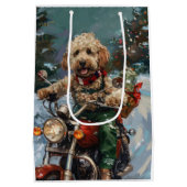Sac Cadeau Moyen Cockapoo Chien chevauchant la moto Noël (Dos)