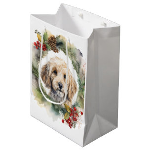 Sac Cadeau Moyen Cockapoo Christmas Wreath Festive Pup