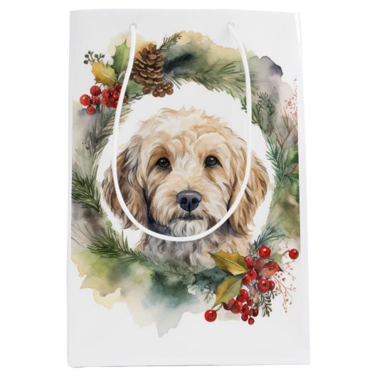 Sac Cadeau Moyen Cockapoo Christmas Wreath Festive Pup (Devant)
