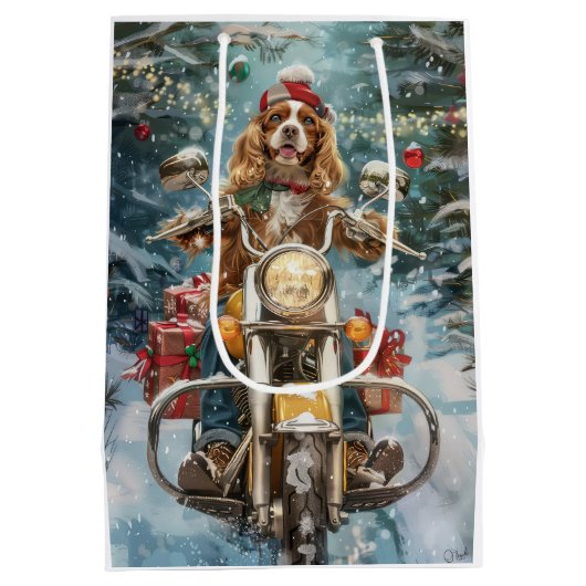 Sac Cadeau Moyen Cocker Spaniel Chien équitation Moto Noël (Dos)