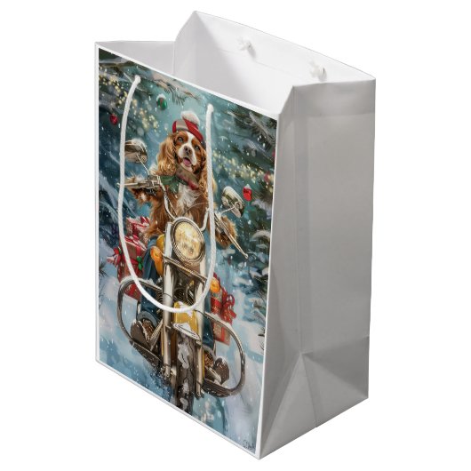 Sac Cadeau Moyen Cocker Spaniel Chien équitation Moto Noël (Dos Angle)
