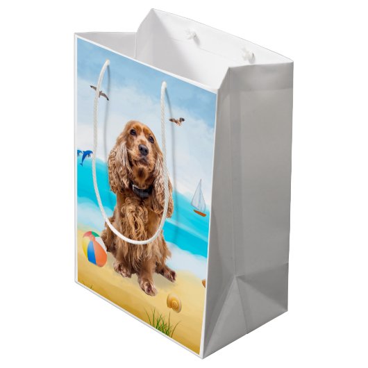Sac Cadeau Moyen Cocker Spaniel Chien sur la plage (Dos Angle)