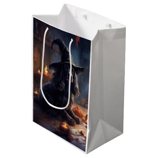 Sac Cadeau Moyen Cocker Spaniel Citrouilles Halloween effrayant (Devant Angle)