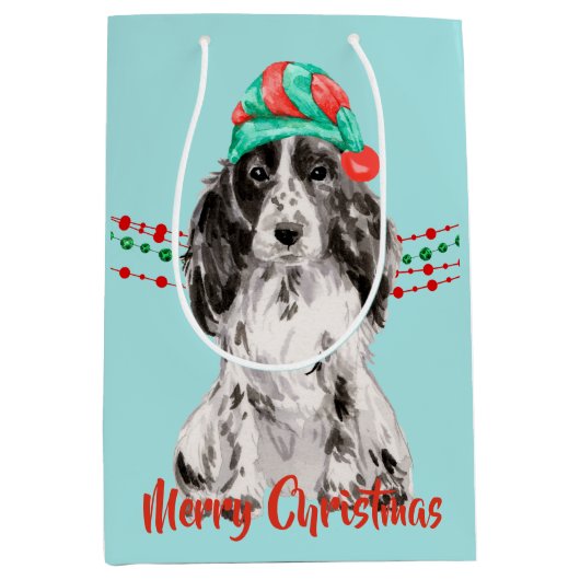 Sac Cadeau Moyen Cocker Spaniel Santa Hat (Devant)
