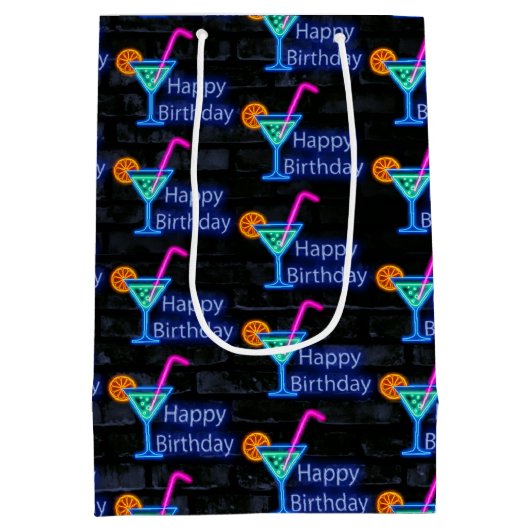 Sac Cadeau Moyen Cocktail Nouvel Anniversaire Sur Brique (Dos)