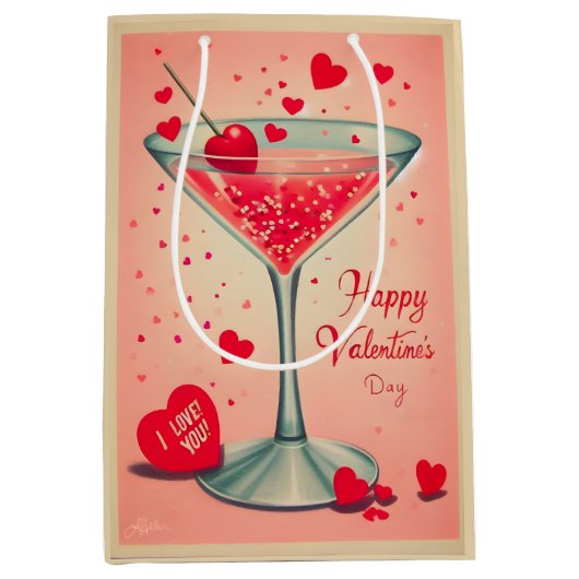 Sac Cadeau Moyen Cocktail Valentine Martini du milieu du siècle (Devant)