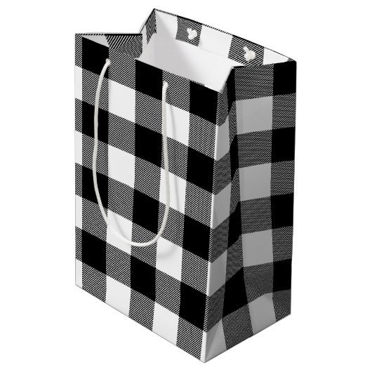 Sac Cadeau Moyen Code QR Anniversaire sur Buffalo PLaid (Dos Angle)