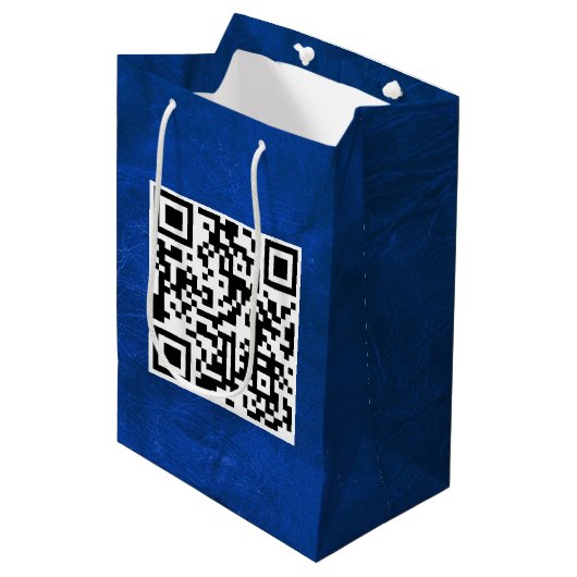 Sac Cadeau Moyen Code QR Anniversaire Sur Cuir Bleu (Devant Angle)