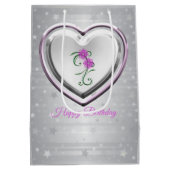 Sac Cadeau Moyen Coeur Argent Et Fleurs Violettes (Dos)