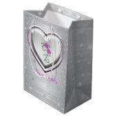 Sac Cadeau Moyen Coeur Argent Et Fleurs Violettes (Dos Angle)