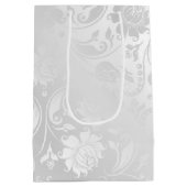 Sac Cadeau Moyen Coeur avec ruban vert Sage sur Damask (Dos)