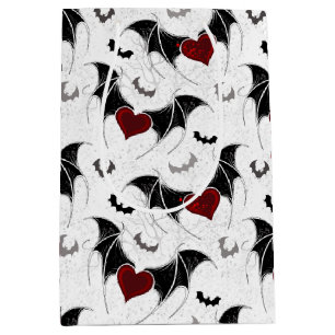 Sac Cadeau Moyen Coeur d'Halloween avec ailes de chauve-souris noir