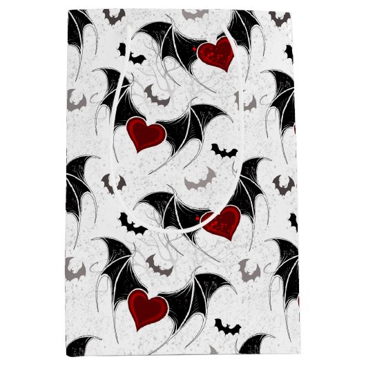 Sac Cadeau Moyen Coeur d'Halloween avec ailes de chauve-souris noir (Devant)