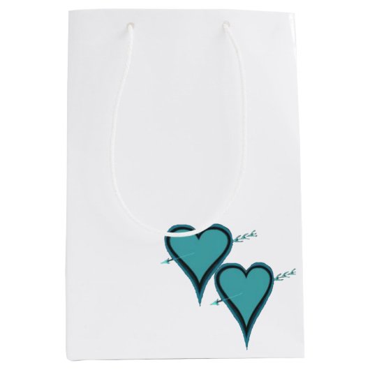 Sac Cadeau Moyen Coeur et flèche turquoise (Devant)