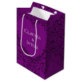 Sac Cadeau Moyen Coeur Mariage gothique violet et noir (Devant Angle)