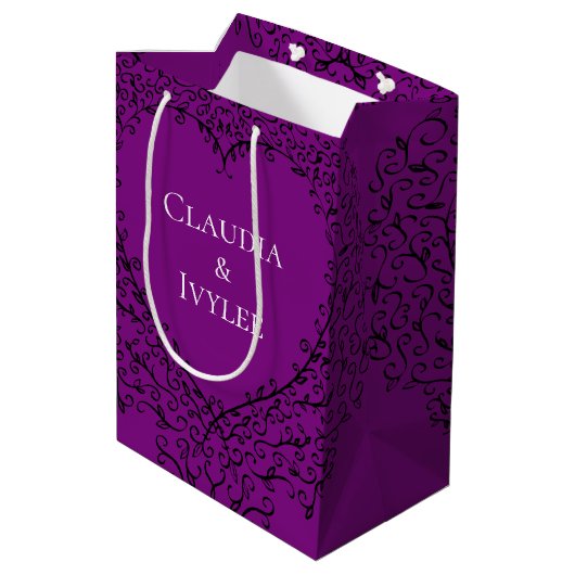 Sac Cadeau Moyen Coeur Mariage gothique violet et noir (Dos Angle)