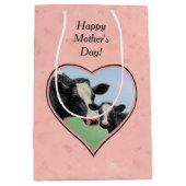 Sac Cadeau Moyen Coeur rose Vache et Veau Holstein (Devant)