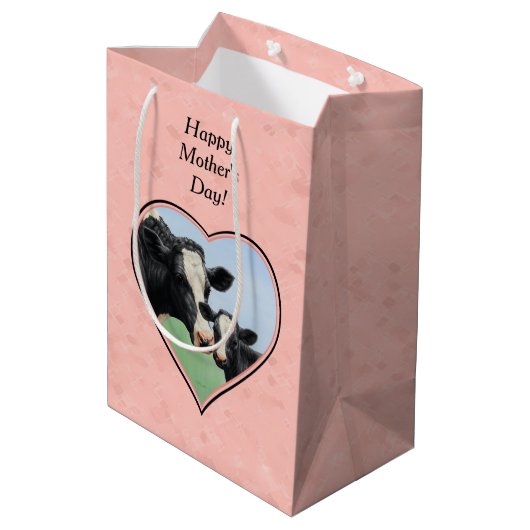 Sac Cadeau Moyen Coeur rose Vache et Veau Holstein (Dos Angle)