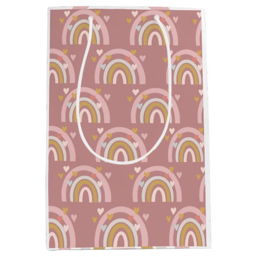 Sac Cadeau Moyen Coeurs à thème arc-en-ciel rose (Devant)