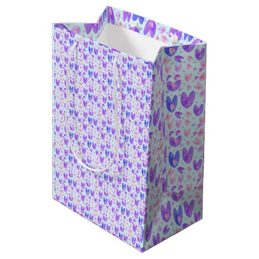 Sac Cadeau Moyen Coeurs aquarelle (Dos Angle)