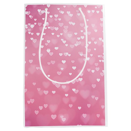 Sac Cadeau Moyen Cœurs blancs roses Anniversaire (Devant)