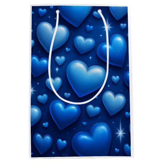 Sac Cadeau Moyen Coeurs bleus avec Motif étoiles (Devant)