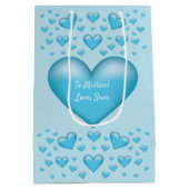 Sac Cadeau Moyen Coeurs bleus avec texte personnalisé (Dos)